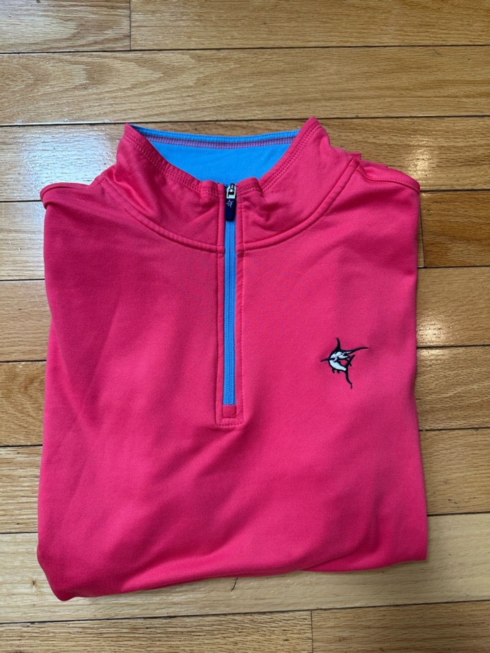 Men's White Quarter Zip Performance Pullover with Blue Trim